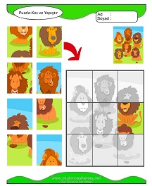 Puzzle Kes Yapıştır Çalışma Sayfaları